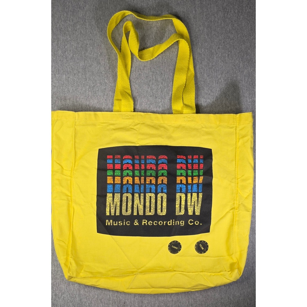 Mondo DW Music & Recording Co Yellow Canvas Tote Bag Graphic Retro Print